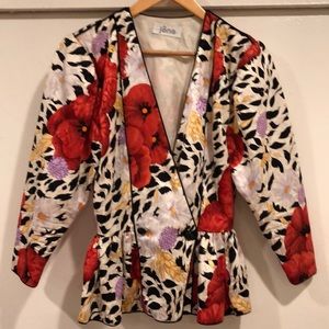 Vintage FLORAL80’s satin BLOUSE 🌹💜💐🖤